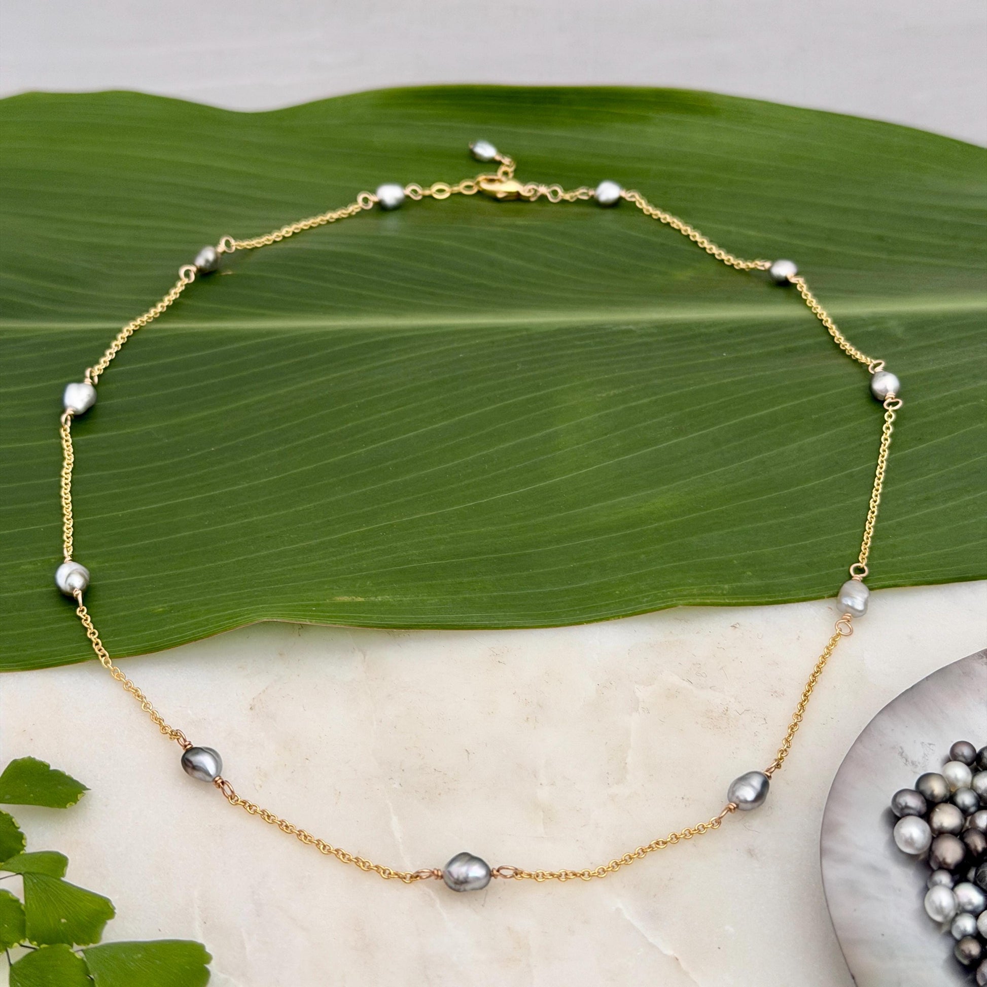 Tahitian Keshi Pearl necklace • Sterling Silver or 14k Gold filled • Choker