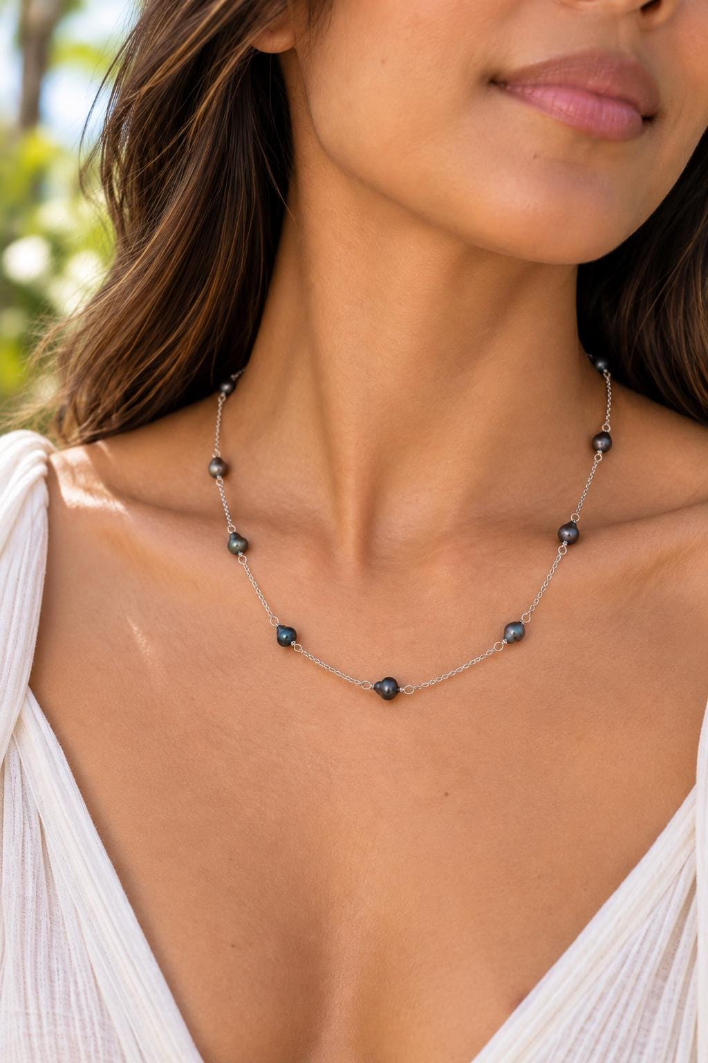 Tahitian Keshi Pearl necklace • Sterling Silver or 14k Gold filled • Choker