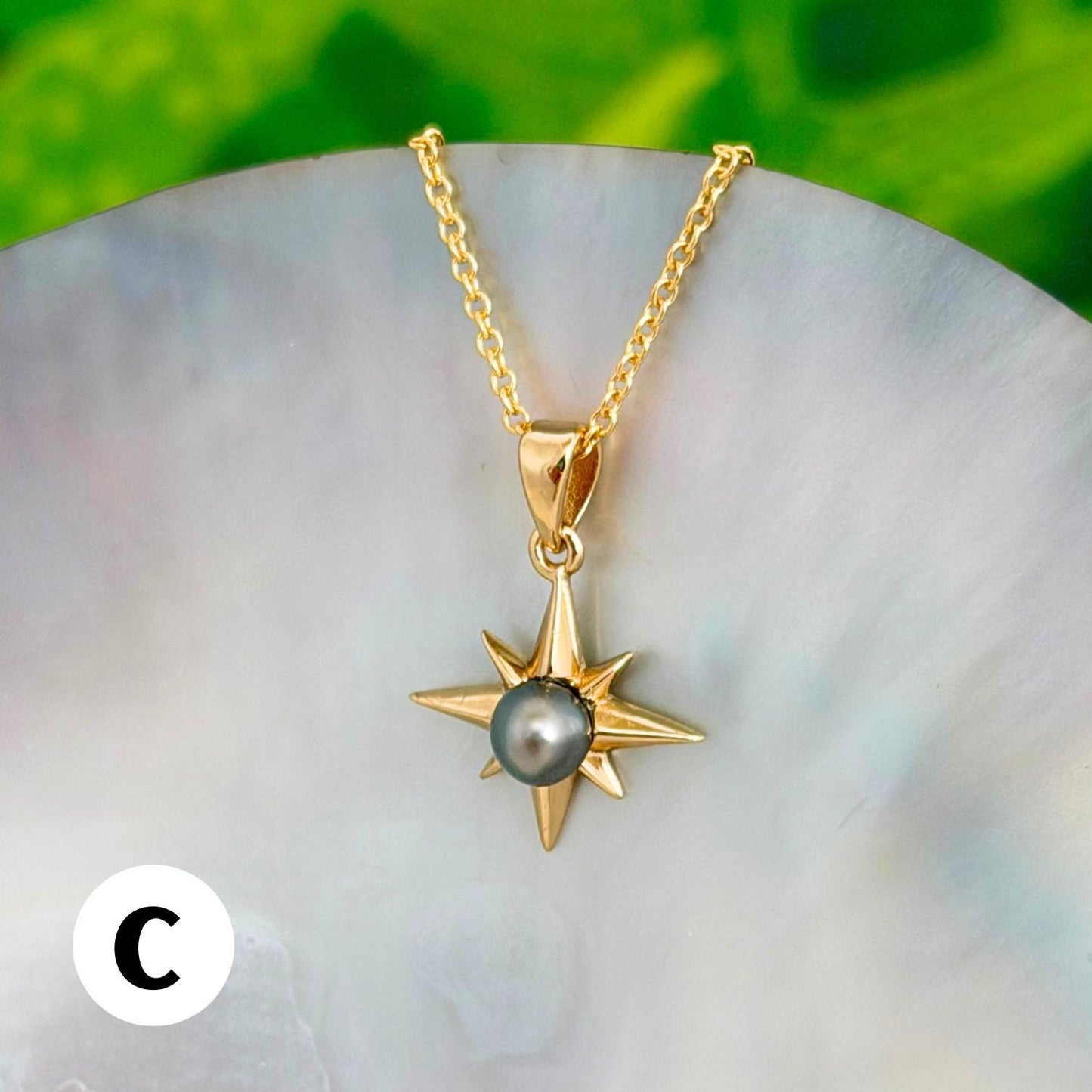 Tahitian Keshi Pearl Star Necklace: 14k Gold Vermeil Pendant • Hawaiian Jewelry • Hoku