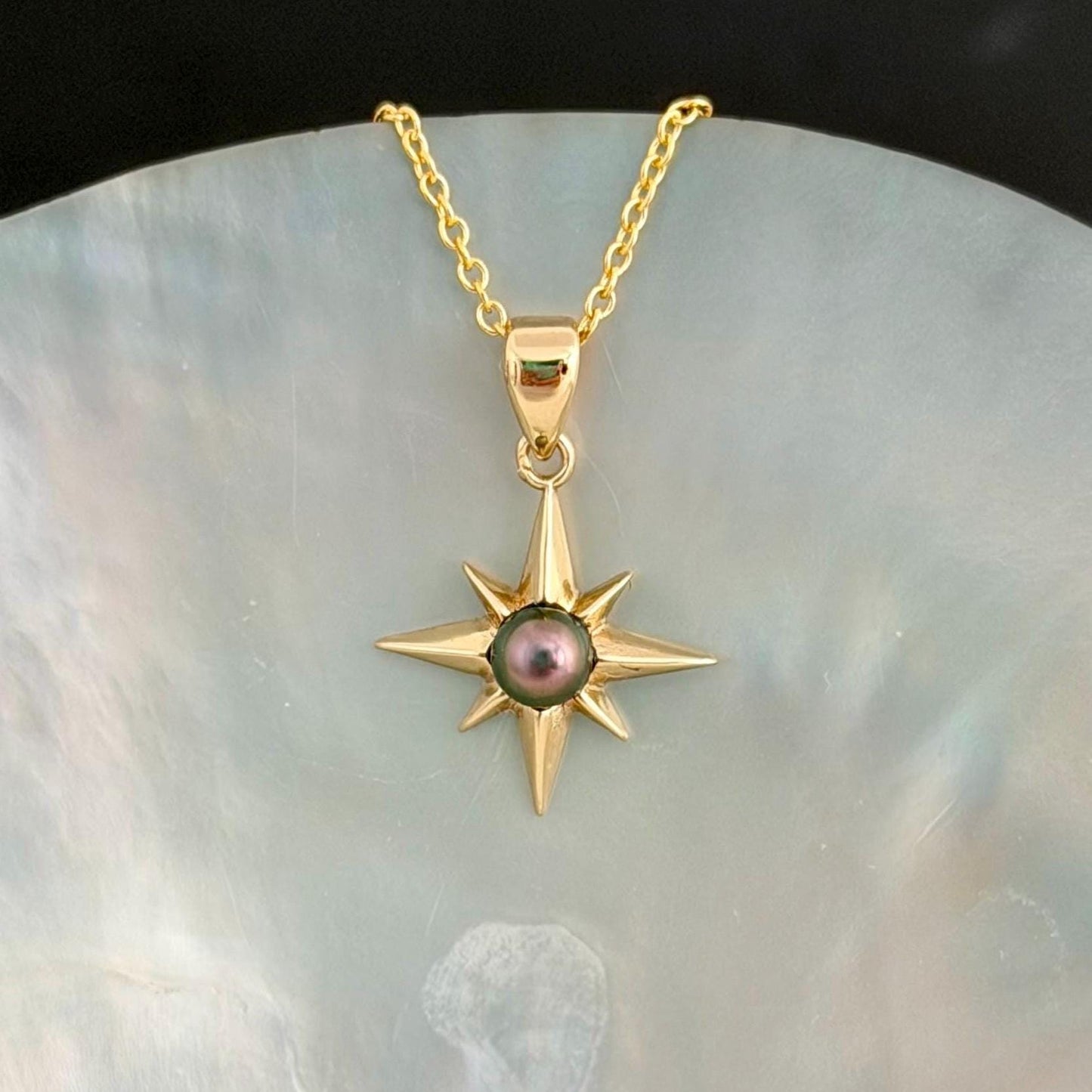 Tahitian Keshi Pearl Star Necklace: 14k Gold Vermeil Pendant • Hawaiian Jewelry • Hoku