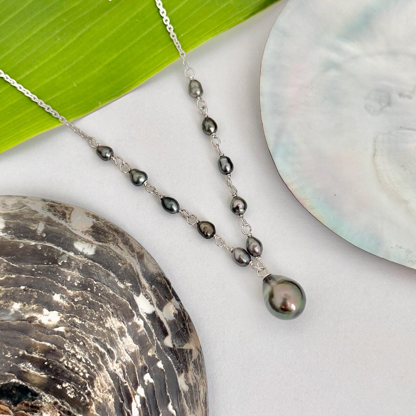 Tahitian Pearl and Keshi Necklace • Sterling silver • Pink color