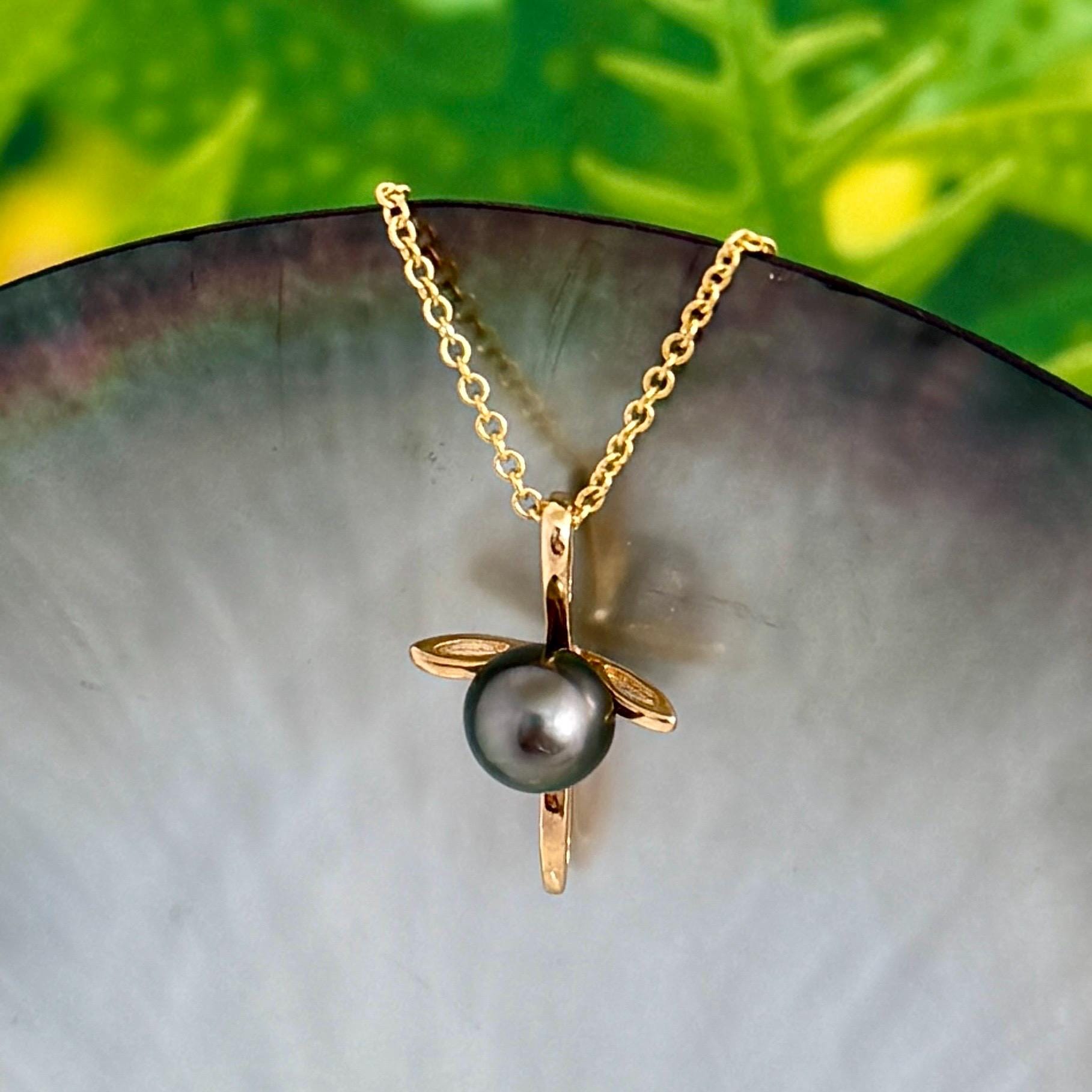 Tahitian Pearl Pendant • 14k Gold plated Cross • Peacock Pink and Green