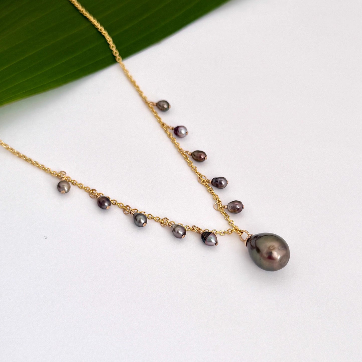 Tahitian Pearl & Keshi Necklace • Gold filled • Chocolate color