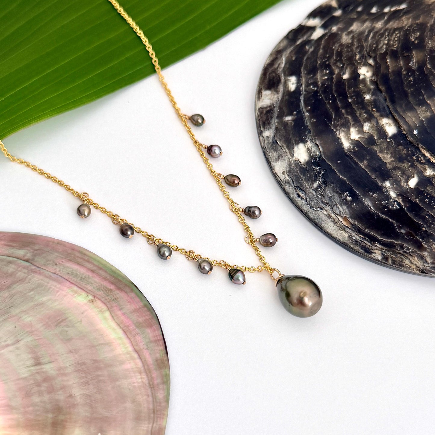 Tahitian Pearl & Keshi Necklace • Gold filled • Chocolate color