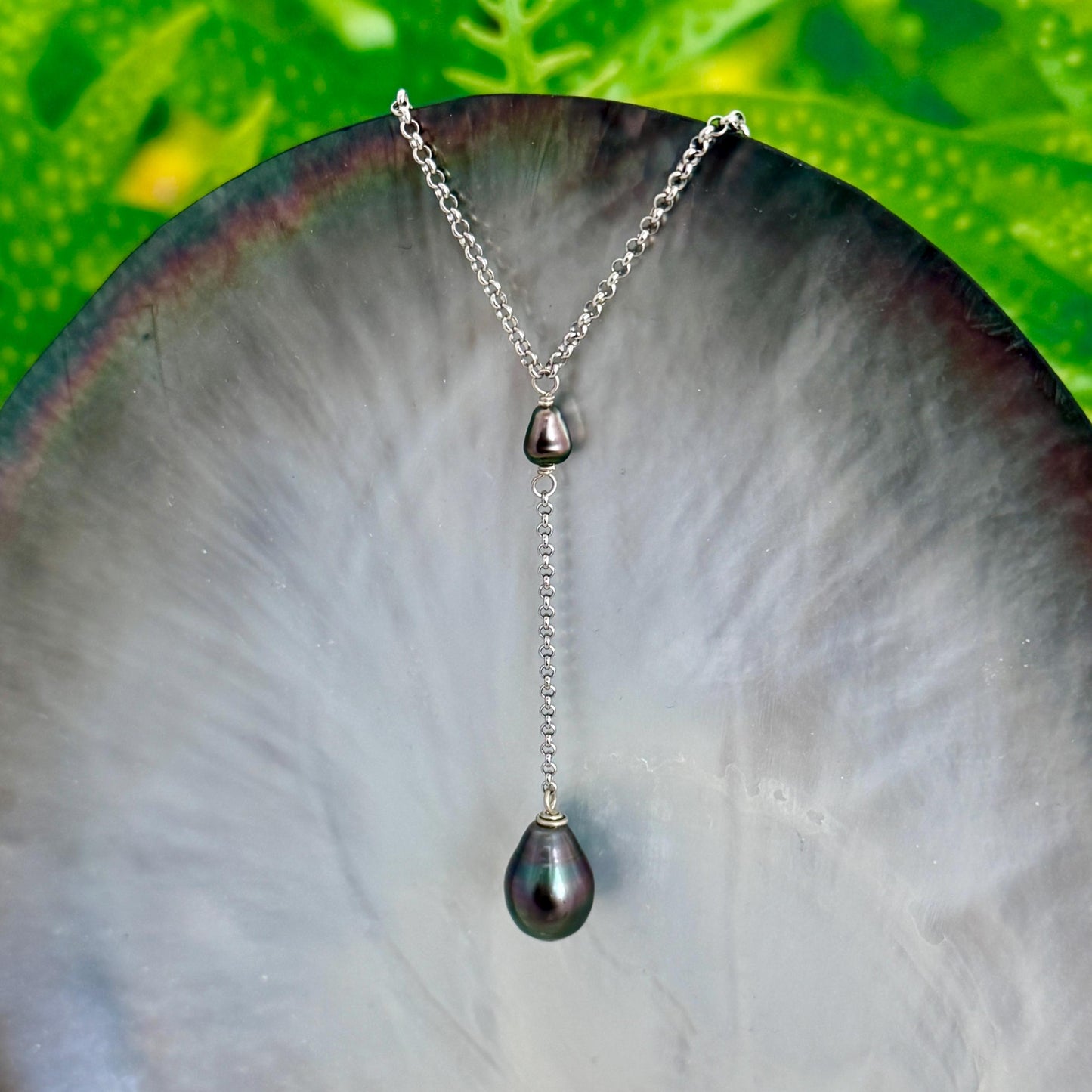 Tahitian pearl necklace • Keshi jewelry • sterling silver chain