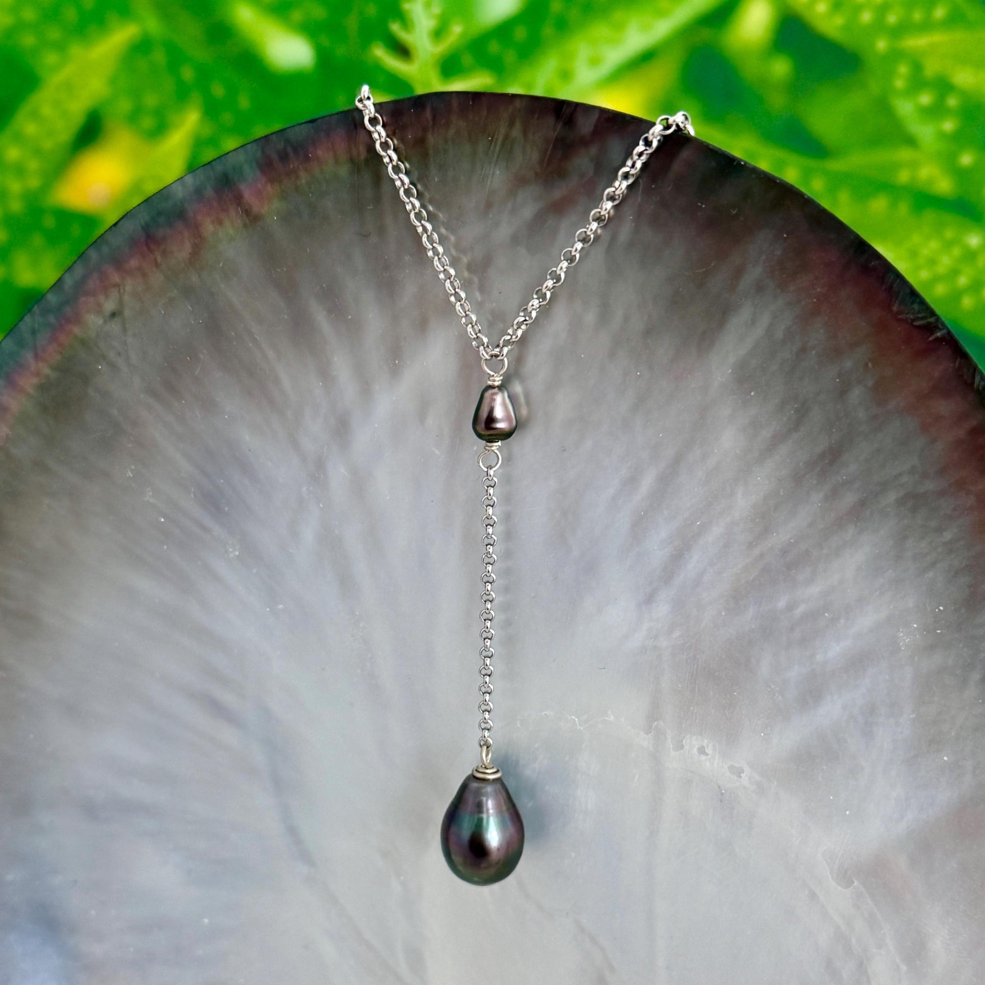 Tahitian pearl necklace • Keshi jewelry • sterling silver chain