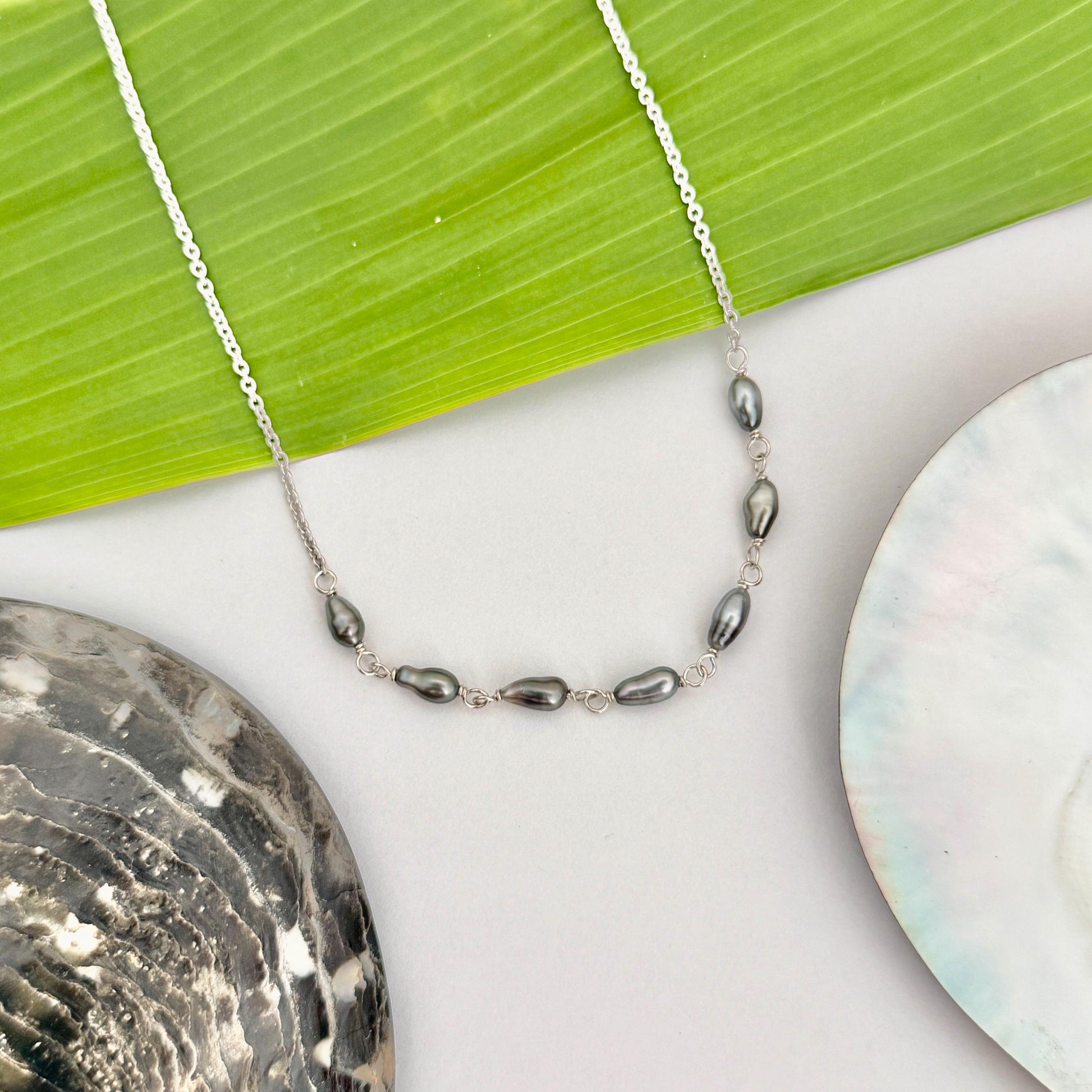 Tahitian Keshi Pearl Necklace: Gold Filled or Sterling Silver • 7 Keshis