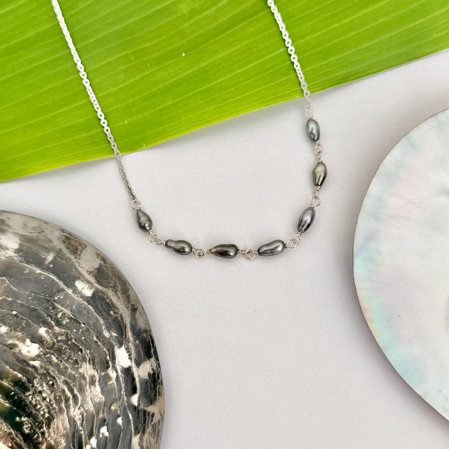 Tahitian Keshi Pearl Necklace: Gold Filled or Sterling Silver • 7 Keshis