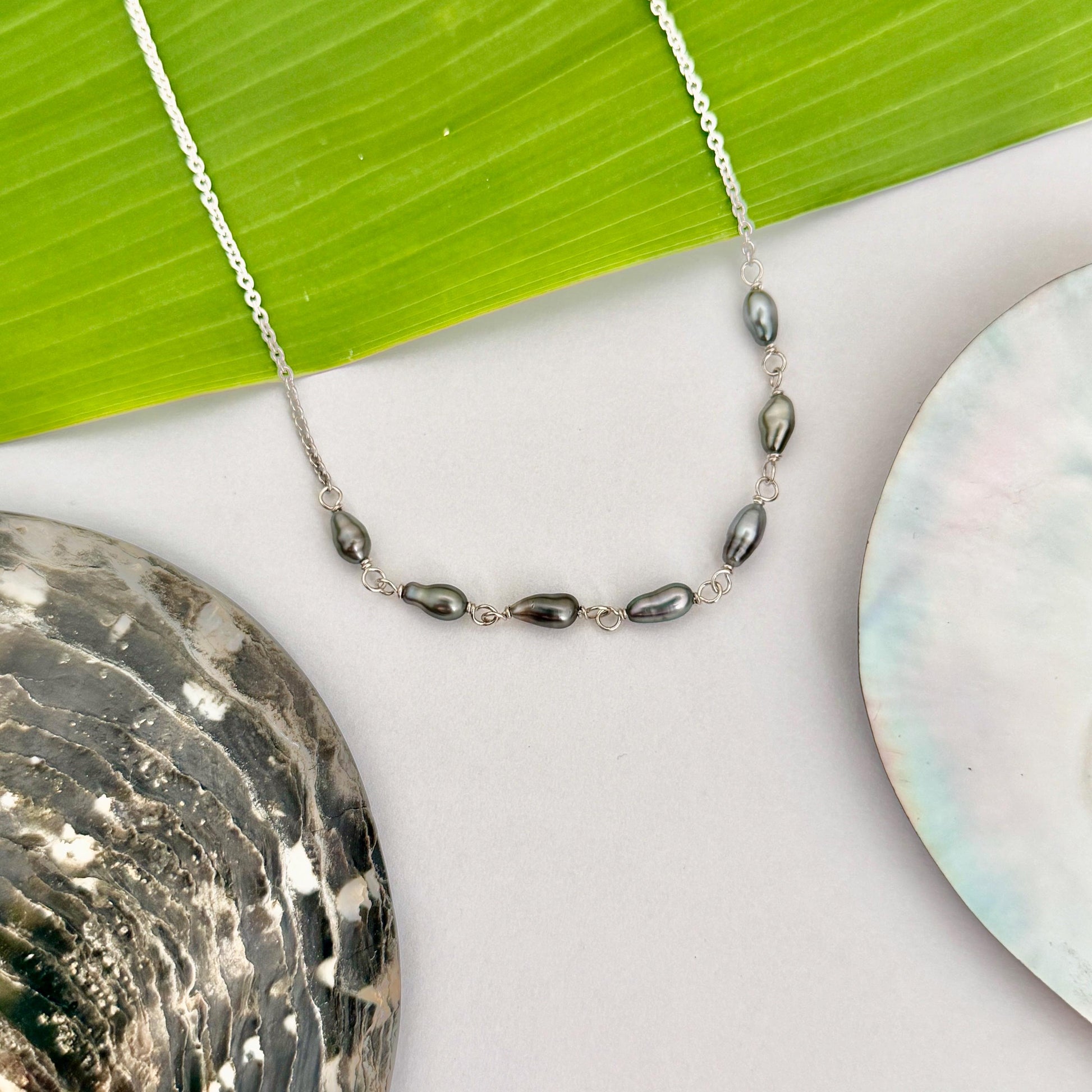 Tahitian Keshi Pearl Necklace: Gold Filled or Sterling Silver • 7 Keshis