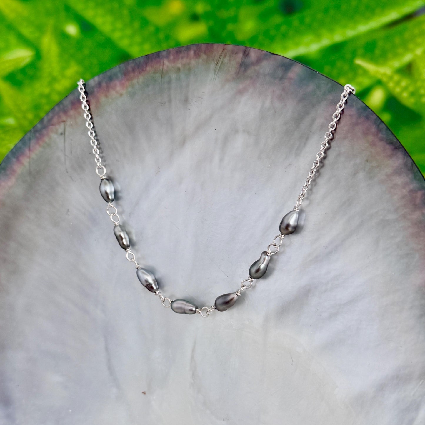 Tahitian Keshi Pearl Necklace: Gold Filled or Sterling Silver • 7 Keshis