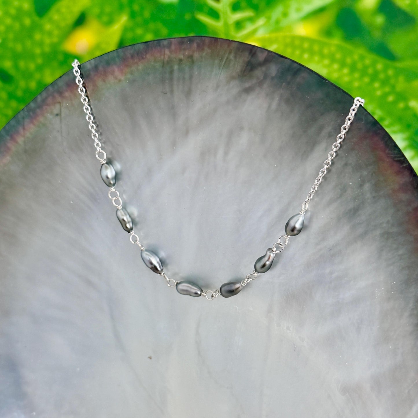 Tahitian Keshi Pearl Necklace: Gold Filled or Sterling Silver • 7 Keshis