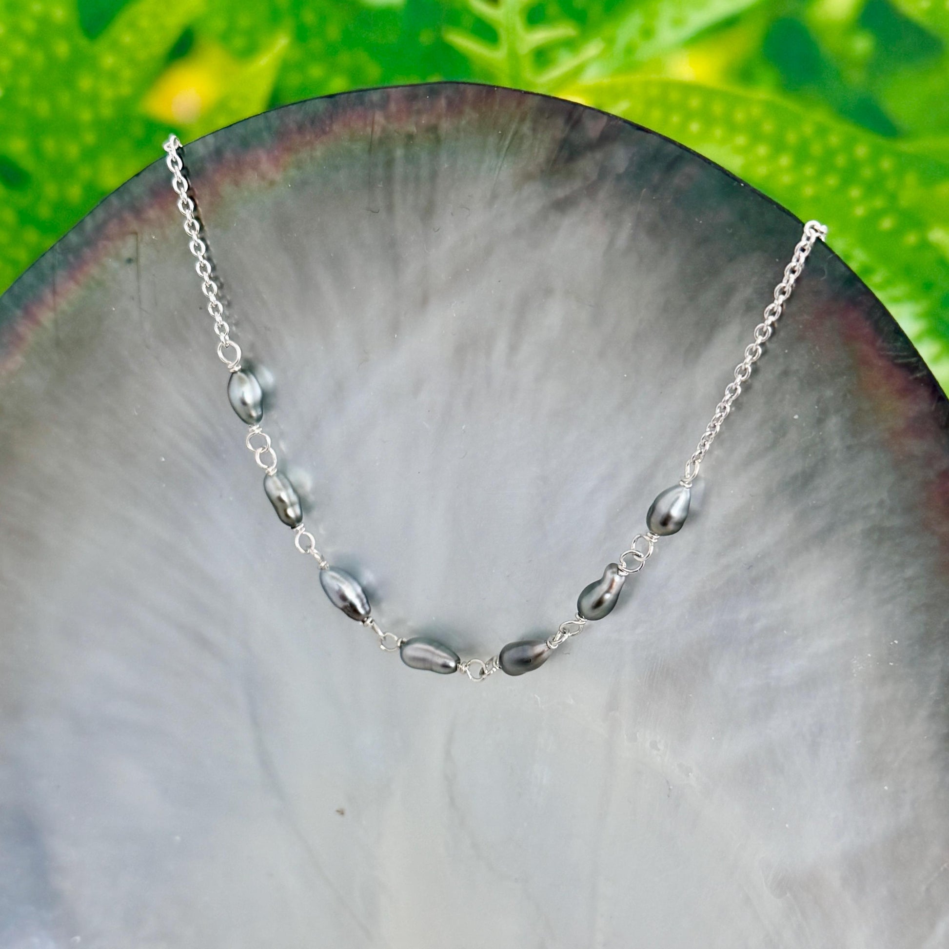 Tahitian Keshi Pearl Necklace: Gold Filled or Sterling Silver • 7 Keshis