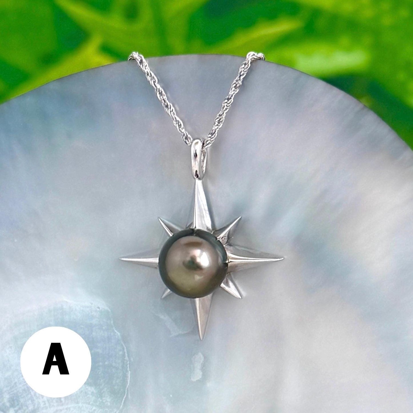 Tahitian Pearl Star Necklace: Sterling Silver Starburst Pendant, Hawaiian Jewelry