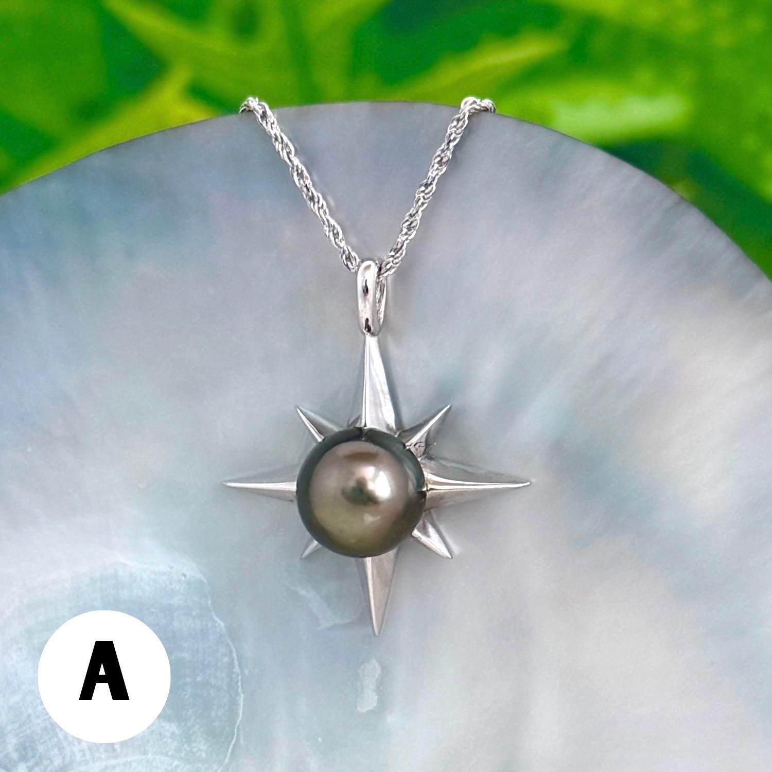 Tahitian Pearl Star Necklace: Sterling Silver Starburst Pendant, Hawaiian Jewelry