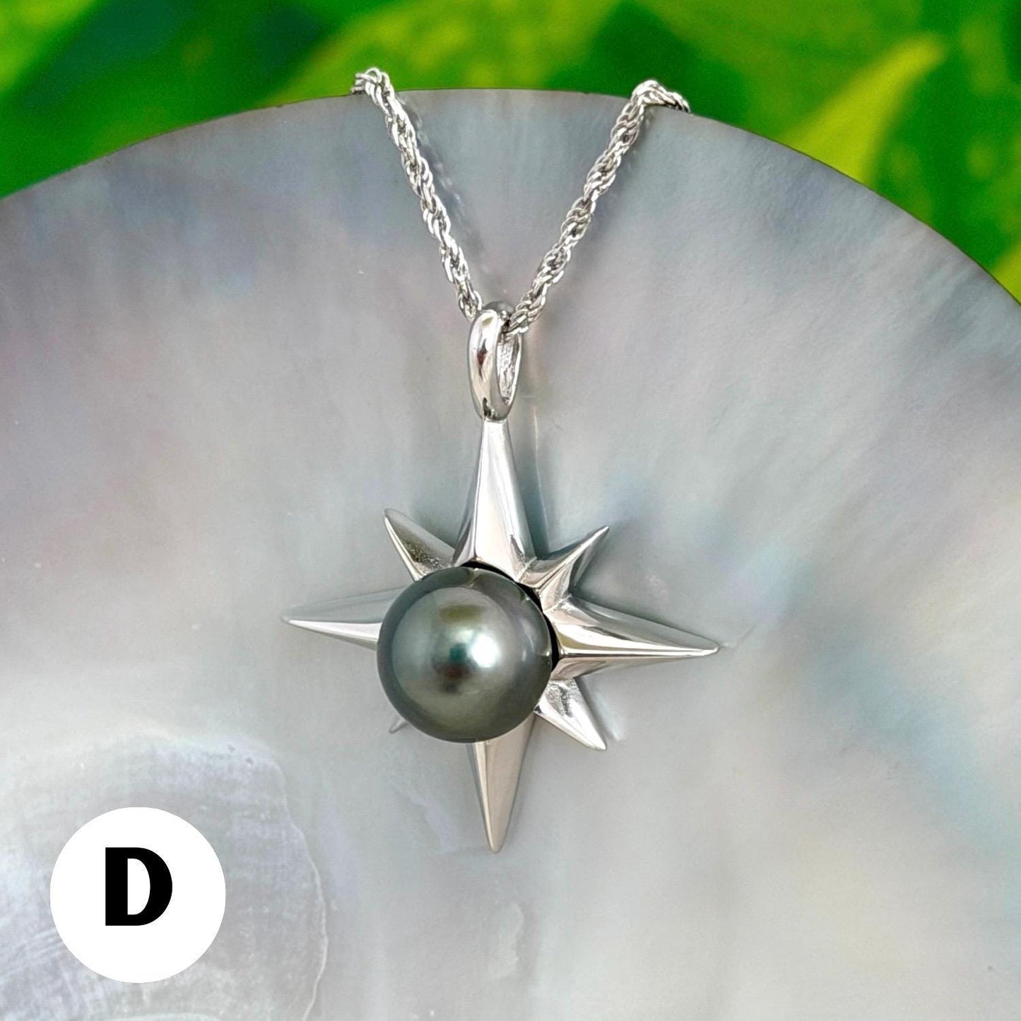 Tahitian Pearl Star Necklace: Sterling Silver Starburst Pendant, Hawaiian Jewelry