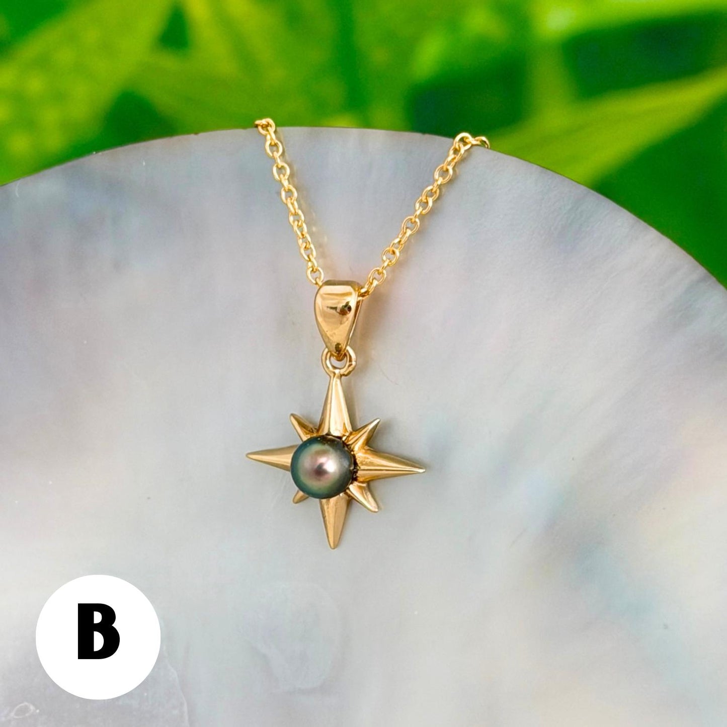 Tahitian Keshi Pearl Star Necklace: 14k Gold Vermeil Pendant • Hawaiian Jewelry • Hoku