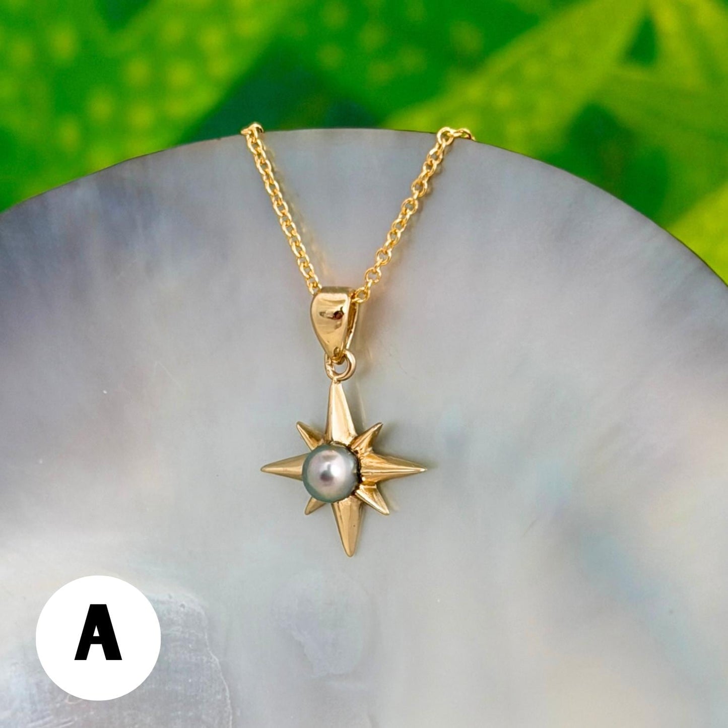 Tahitian Keshi Pearl Star Necklace: 14k Gold Vermeil Pendant • Hawaiian Jewelry • Hoku