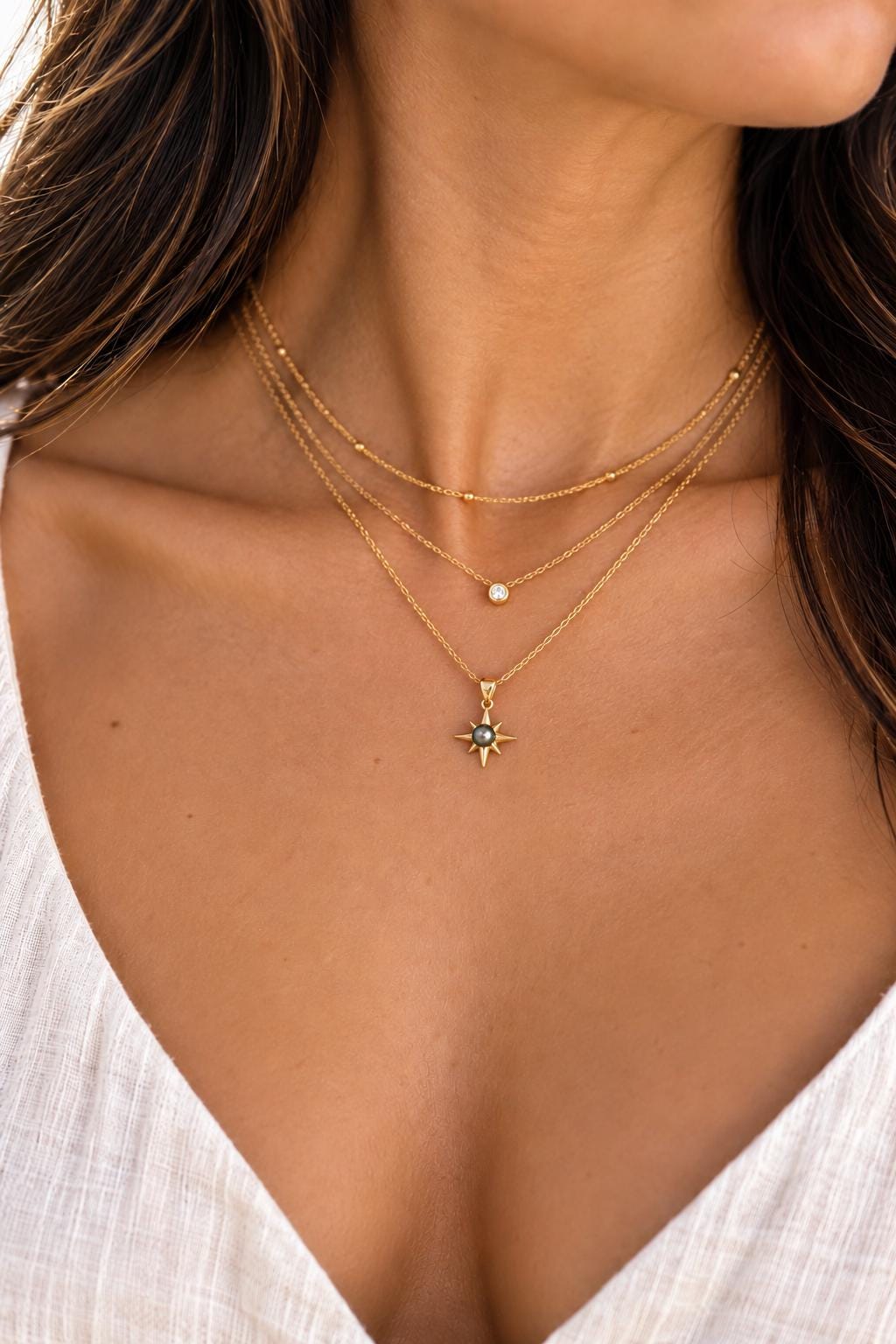 Tahitian Keshi Pearl Star Necklace: 14k Gold Vermeil Pendant • Hawaiian Jewelry • Hoku
