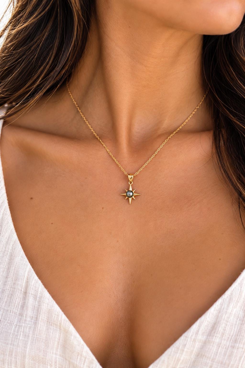 Tahitian Keshi Pearl Star Necklace: 14k Gold Vermeil Pendant • Hawaiian Jewelry • Hoku