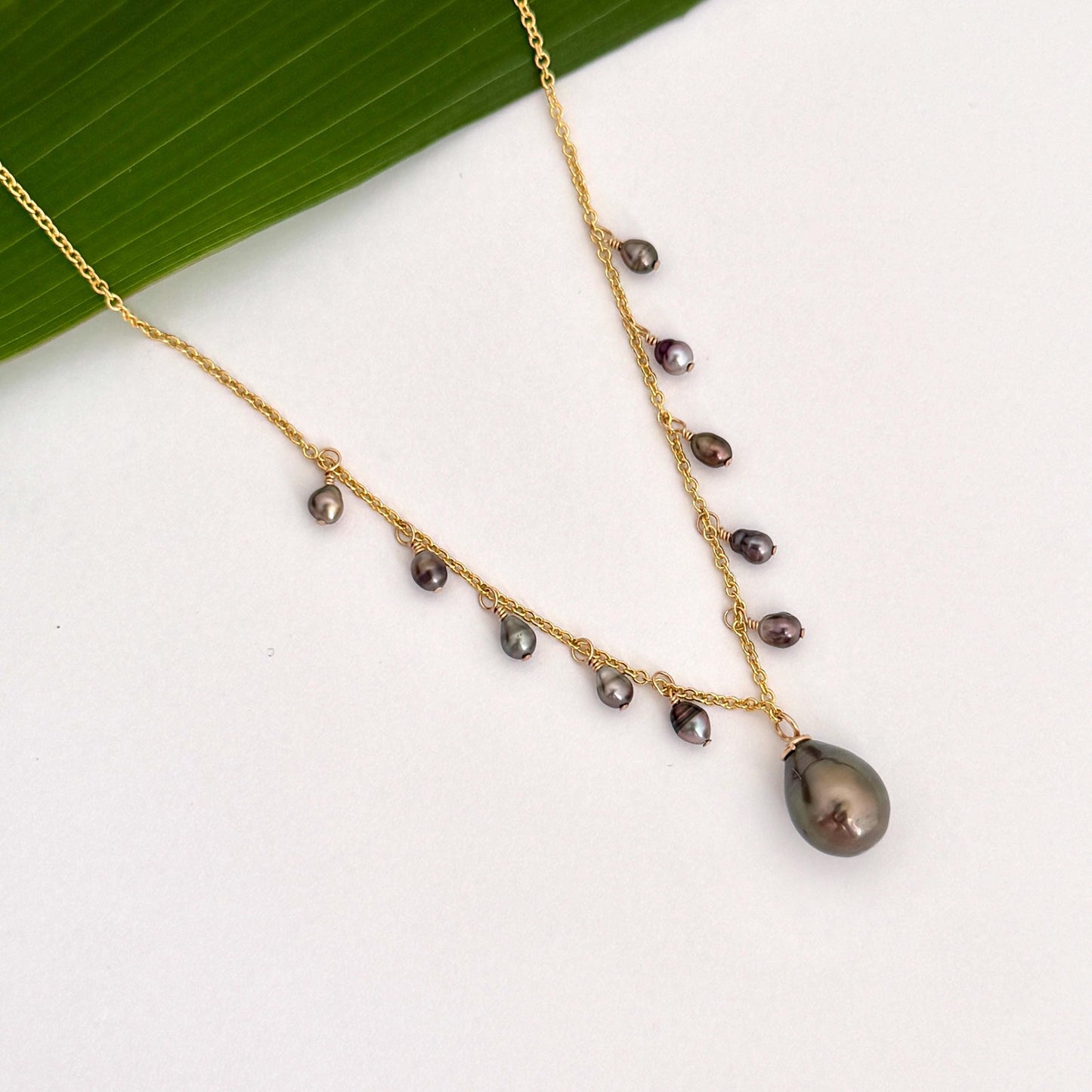 Tahitian Pearl & Keshi Necklace • Gold filled • Chocolate color