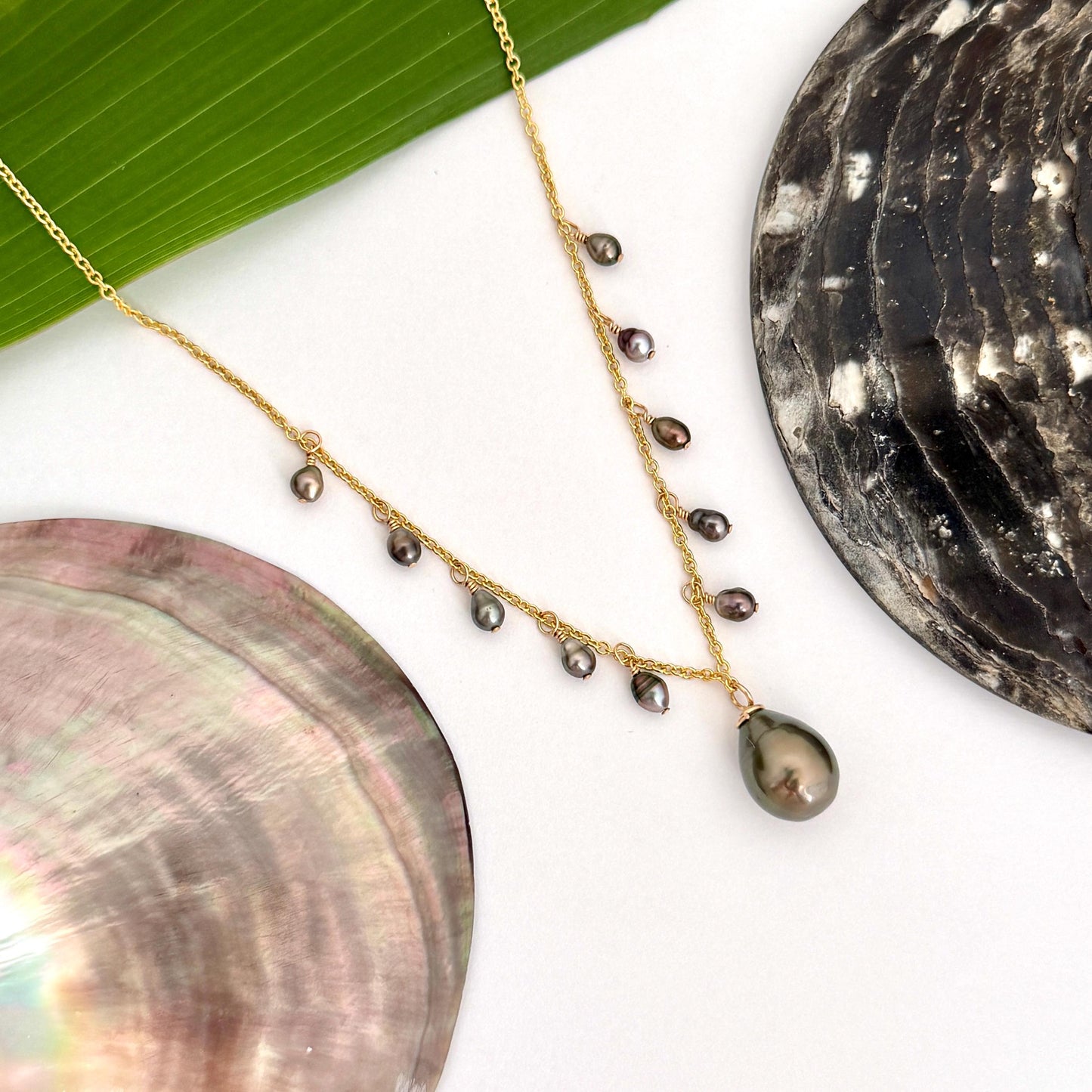 Tahitian Pearl & Keshi Necklace • Gold filled • Chocolate color