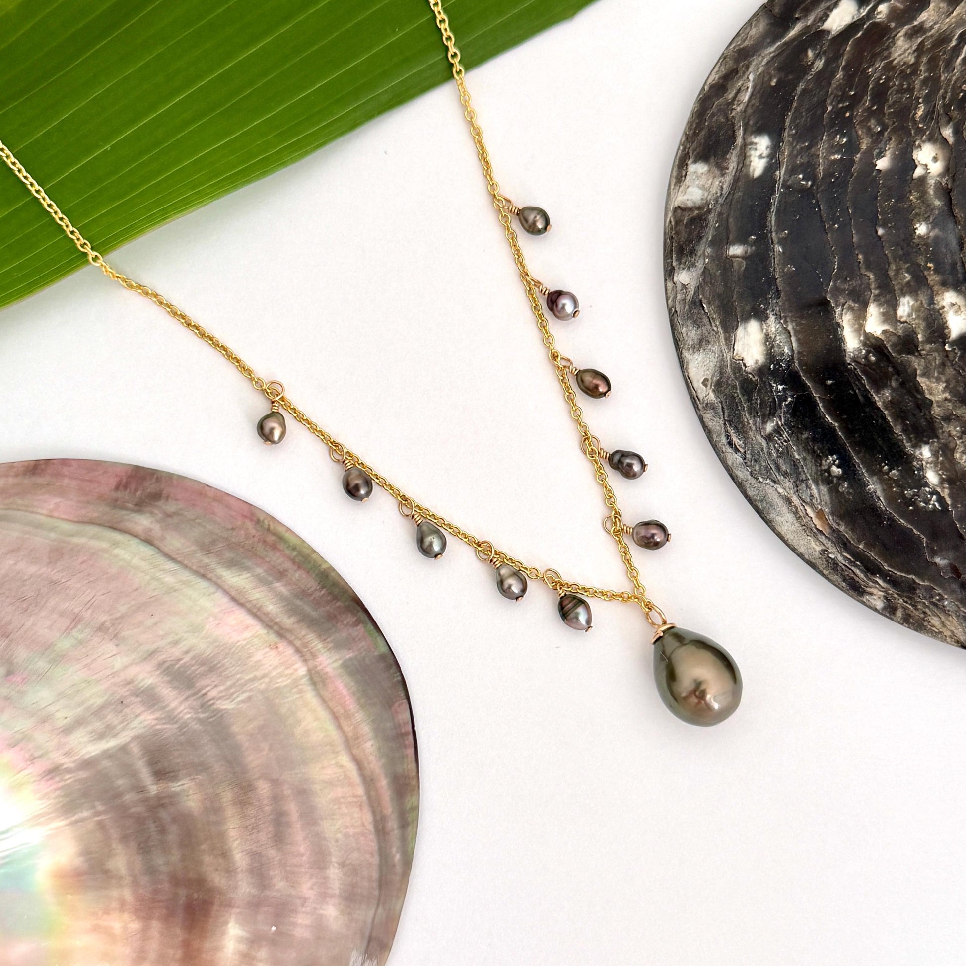 Tahitian Pearl & Keshi Necklace • Gold filled • Chocolate color