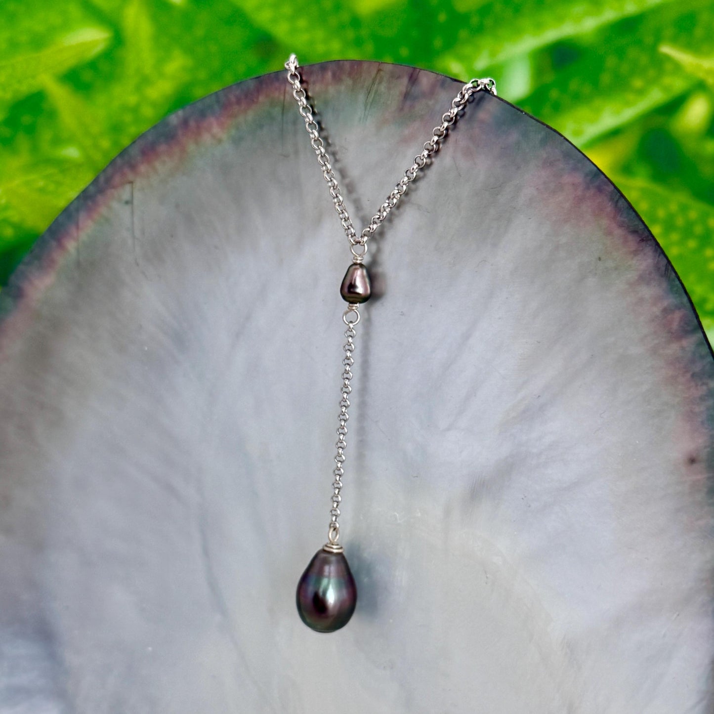 Tahitian pearl necklace • Keshi jewelry • sterling silver chain