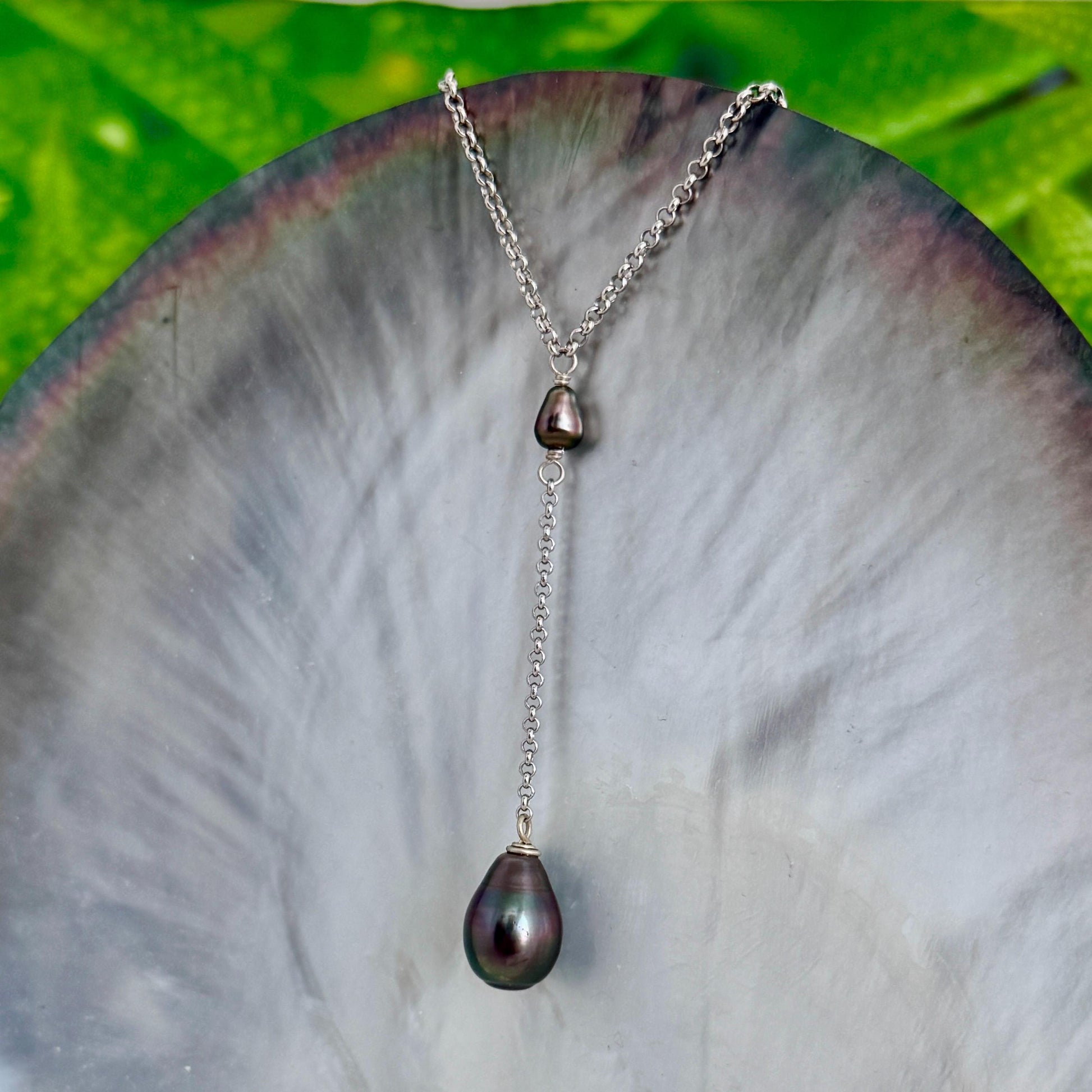 Tahitian pearl necklace • Keshi jewelry • sterling silver chain