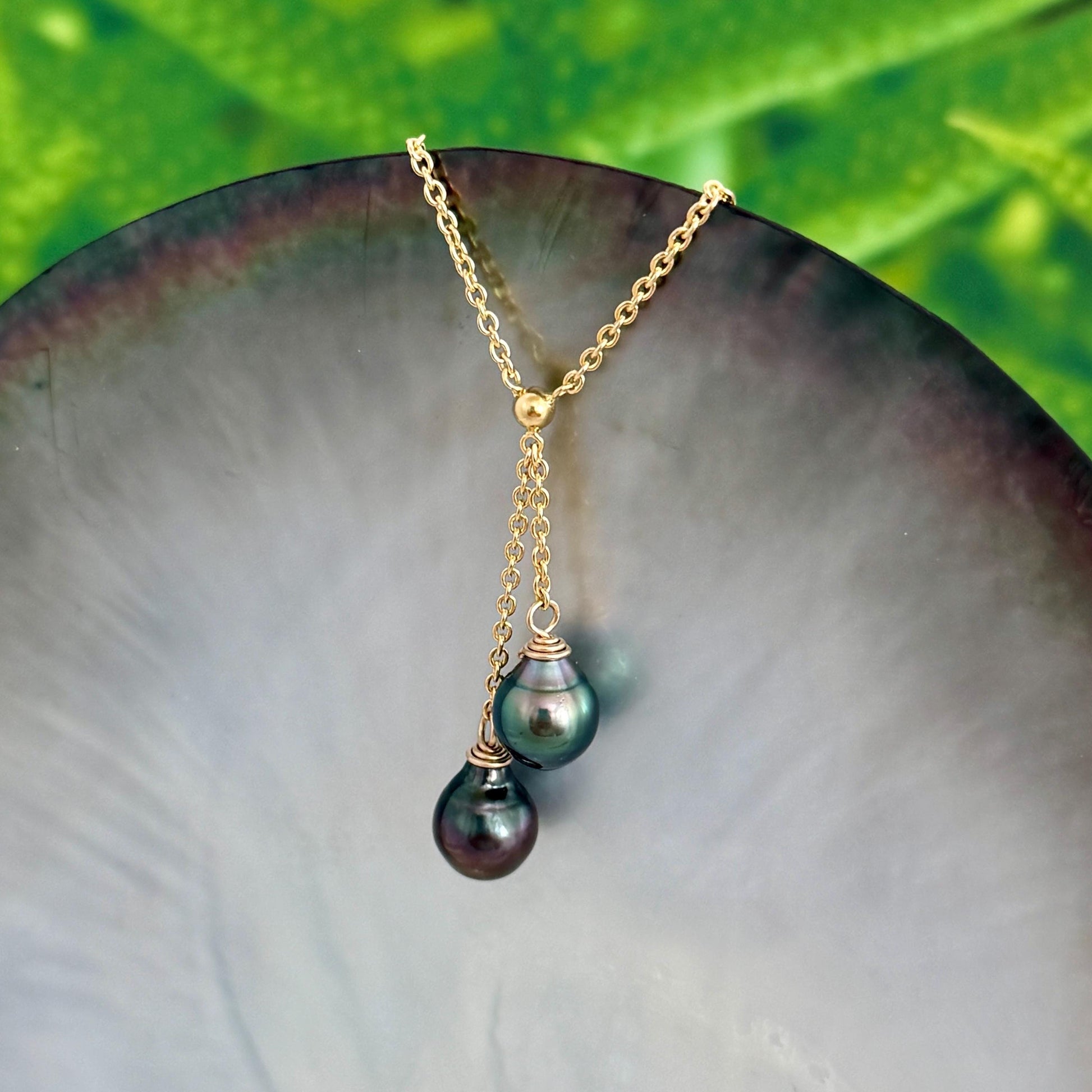 Tahitian Pearl Necklace • Double Drop Lariat Design • CHOOSE YOUR NECKLACE