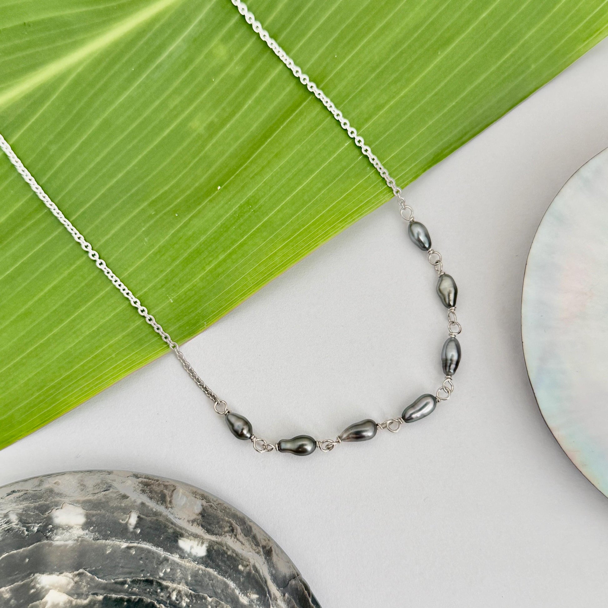 Tahitian Keshi Pearl Necklace: Gold Filled or Sterling Silver • 7 Keshis