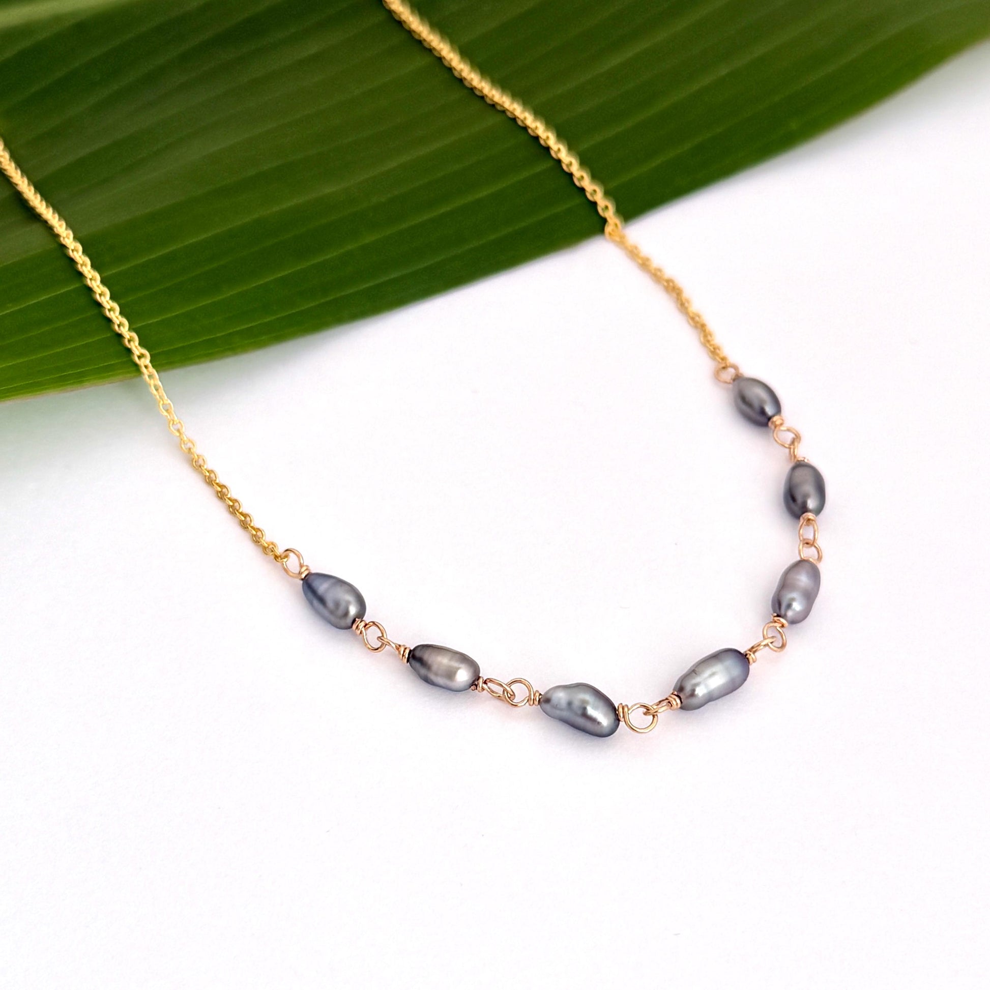 Tahitian Keshi Pearl Necklace: Gold Filled or Sterling Silver • 7 Keshis