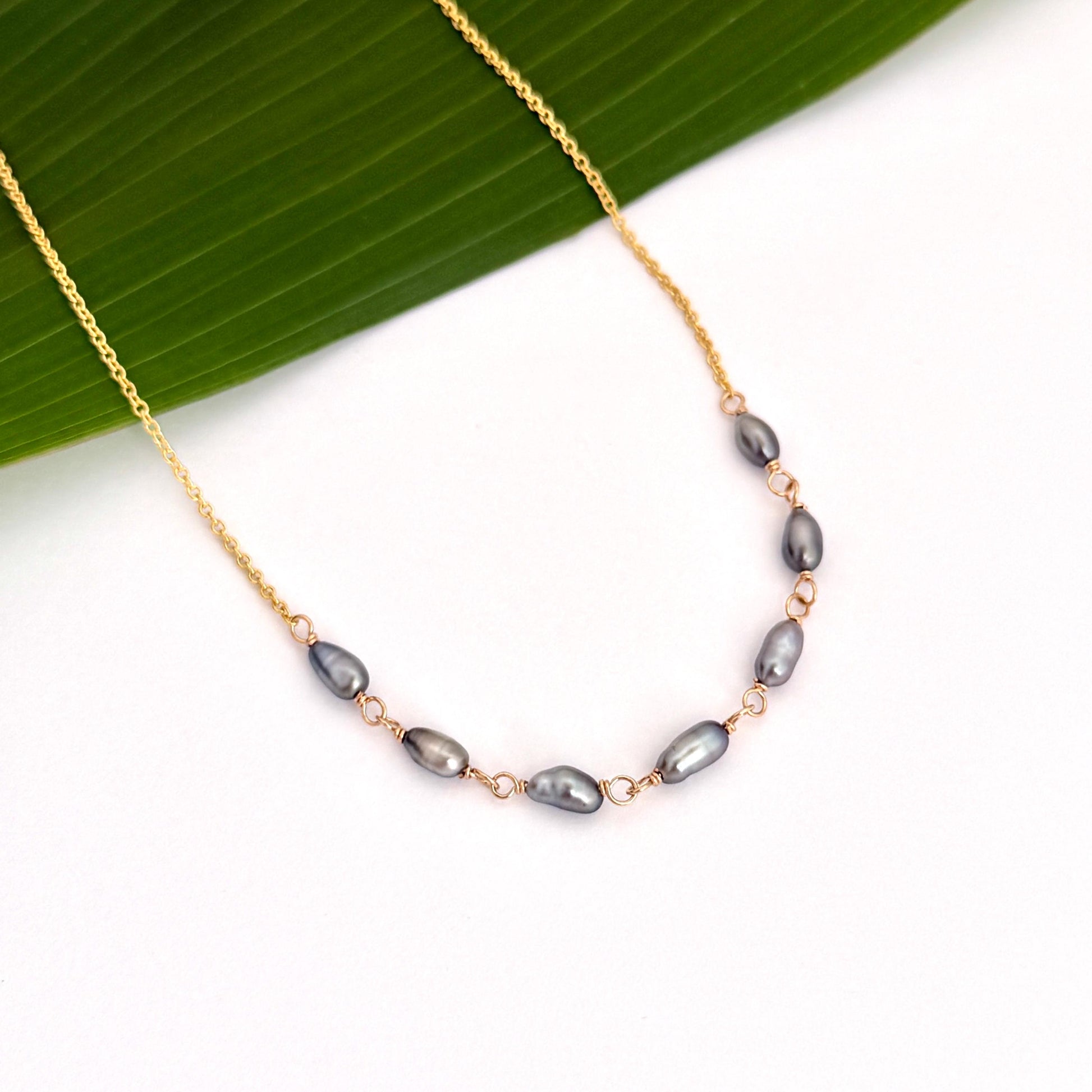 Tahitian Keshi Pearl Necklace: Gold Filled or Sterling Silver • 7 Keshis