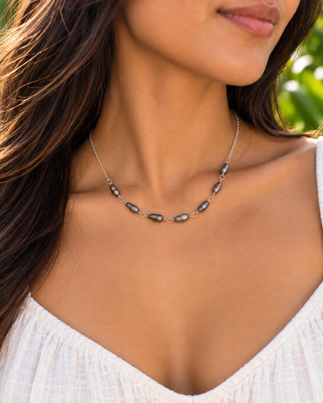 Tahitian Keshi Pearl Necklace: Gold Filled or Sterling Silver • 7 Keshis