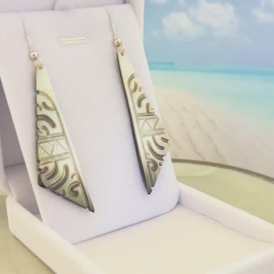 Hand Carved Mother of Pearl Earrings: Gold Filled or Sterling Silver, Hawaiian Jewelry