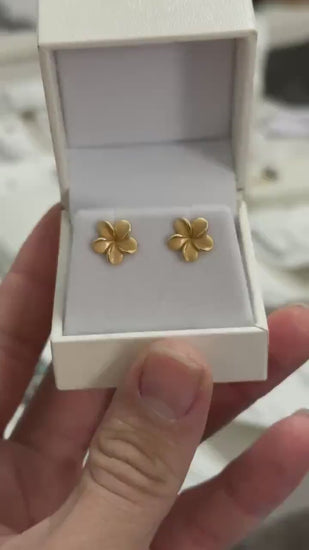 Plumeria Frangipani Flower Stud Earrings • hawaiian silver earrings • hawaii gold and silver jewelry Tropical flower
