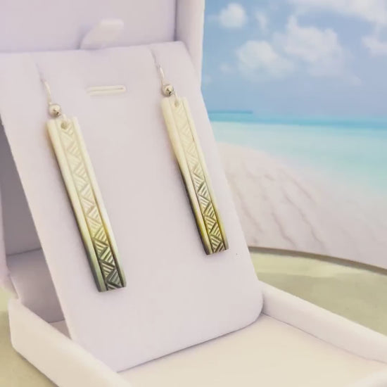 NEW Mother of pearl earrings Made in Hawaii with Traditional Lauhala design with deep Hawaiian meanings handmade ocean jewelry with seashell