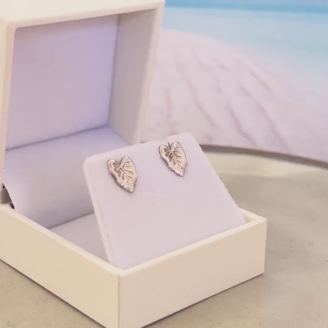 Taro Leaf Stud Earrings in sterling silver