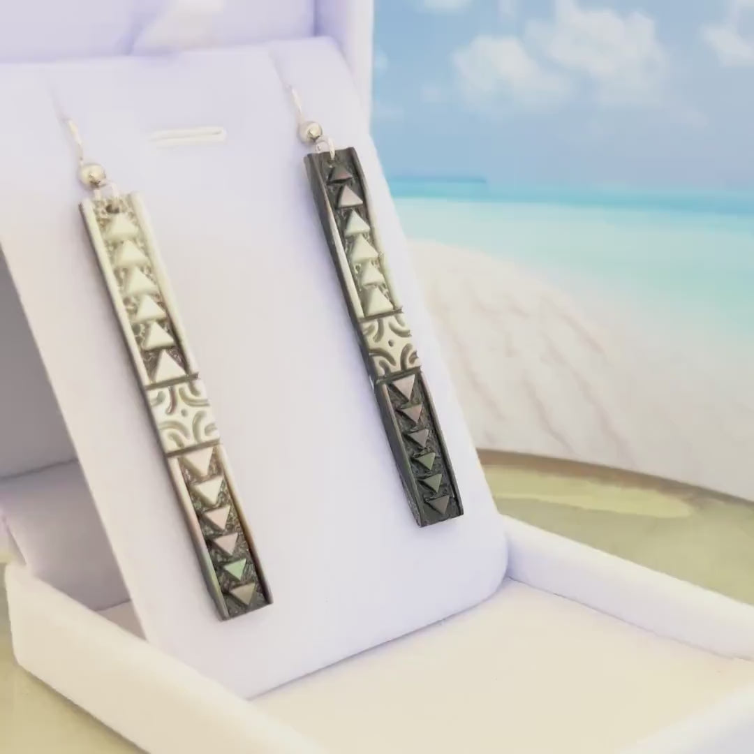 Hawaiian earrings hand carved mother of pearl jewelry