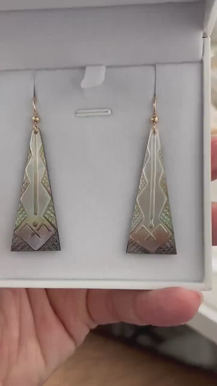 Hand Carved ‘Iwa Mother Of Pearl Earrings