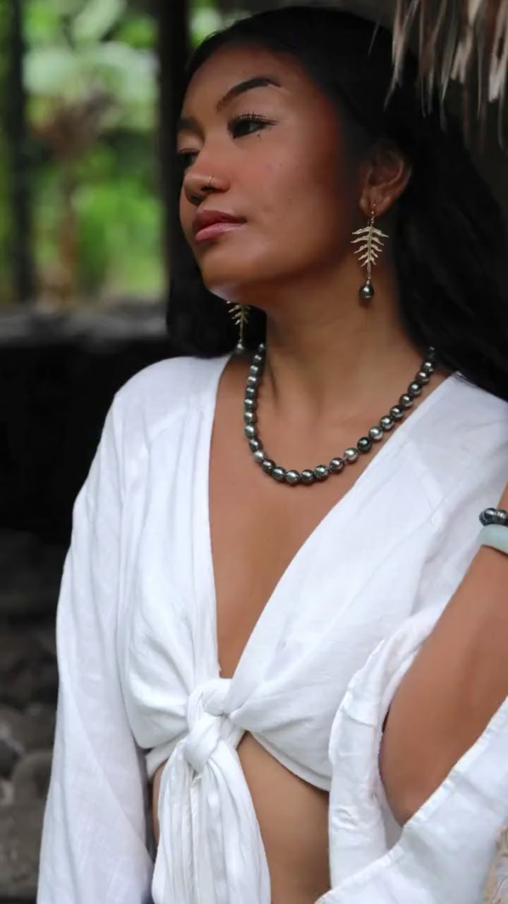 Laua’e Dangle Earrings • Tahitian black pearl jewelry