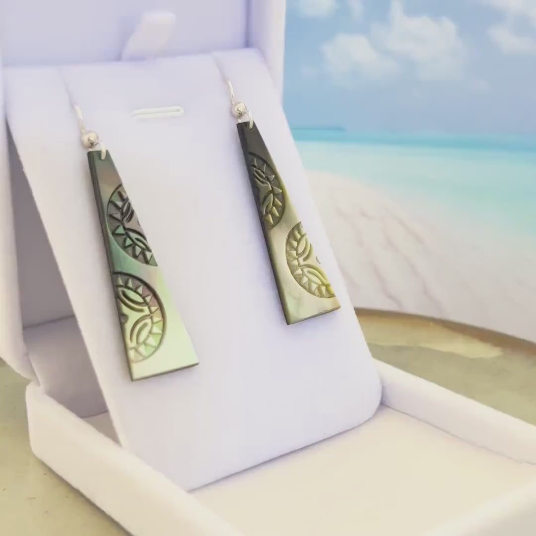 Hand Carved Mother of Pearl Earrings: Polynesian Sun, Gold Filled or Sterling Silver