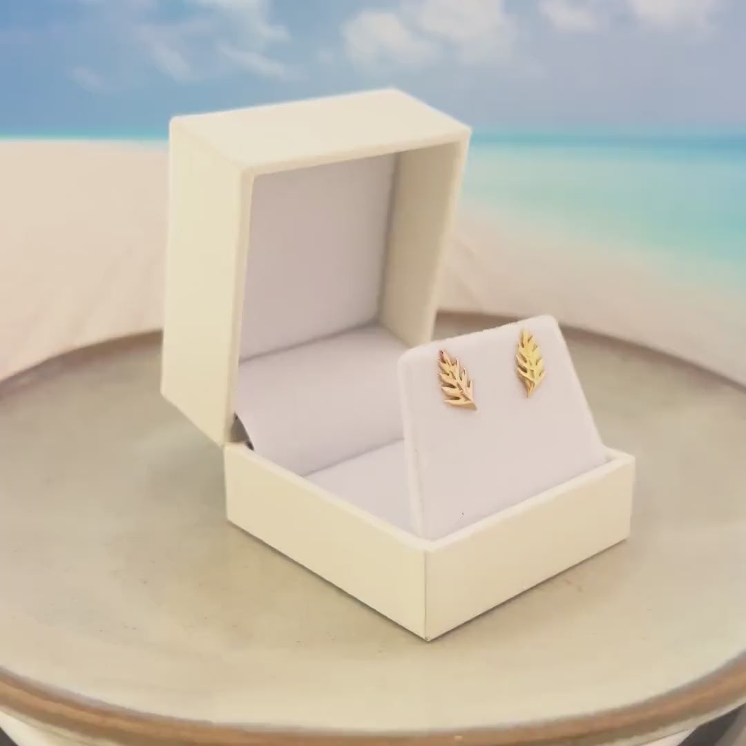 ʻUlu Leaf Stud Earrings – Minimalist Hawaiian Jewelry, Breadfruit Leaf Earrings, Tropical Elegance