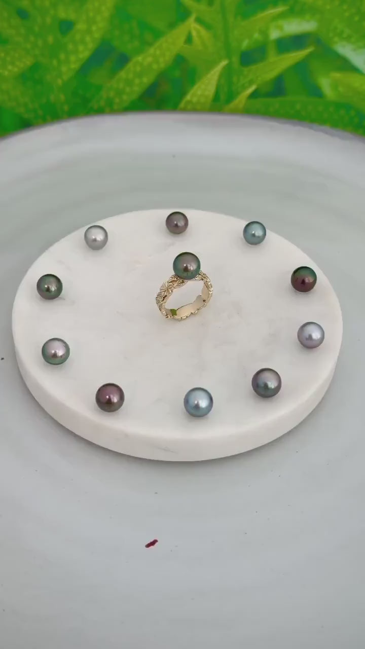 Tahitian Pearl Ring • Heirloom Design • CHOOSE YOUR PEARL • Hawaiian flower