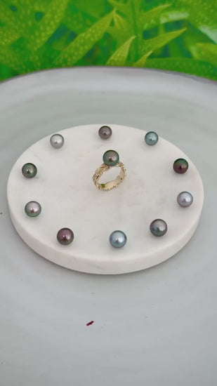 Tahitian Pearl Ring • Heirloom Design • CHOOSE YOUR PEARL • Hawaiian flower
