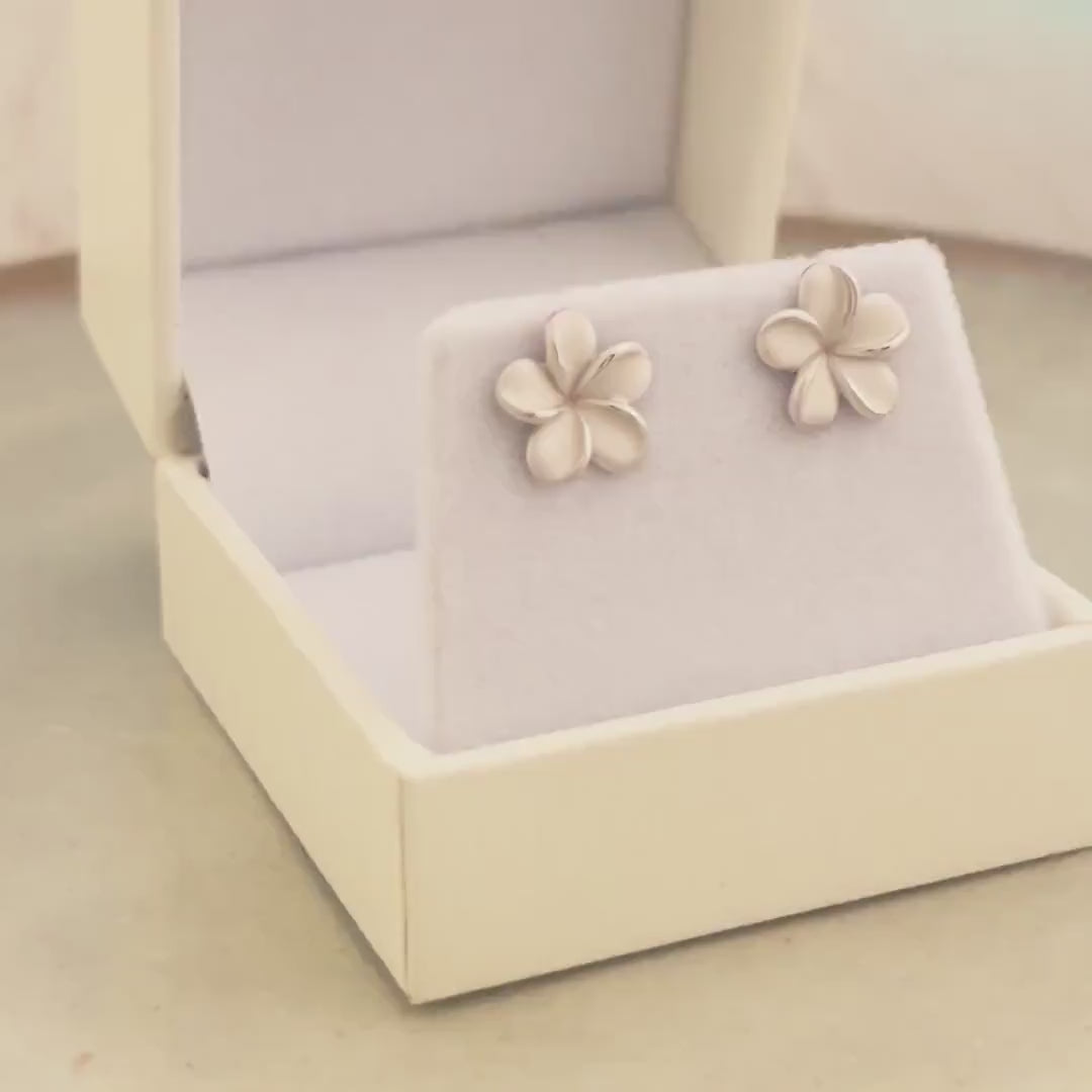 Plumeria Frangipani Flower Stud Earrings • hawaiian • Gold vermeil or Sterling silver