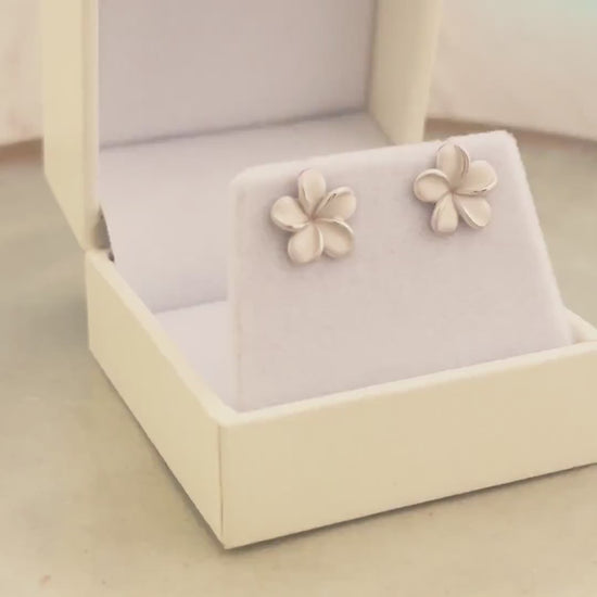 Plumeria Frangipani Flower Stud Earrings • hawaiian • Gold vermeil or Sterling silver