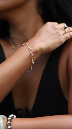 Tahitian pearl bracelet • Keshi pearl charm design • Sterling silver or gold filled