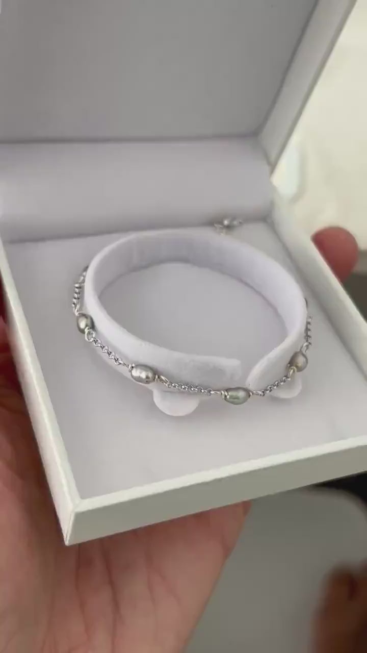 Tahitian Keshi Pearl Bracelet: Sterling Silver or Gold-Filled Chain