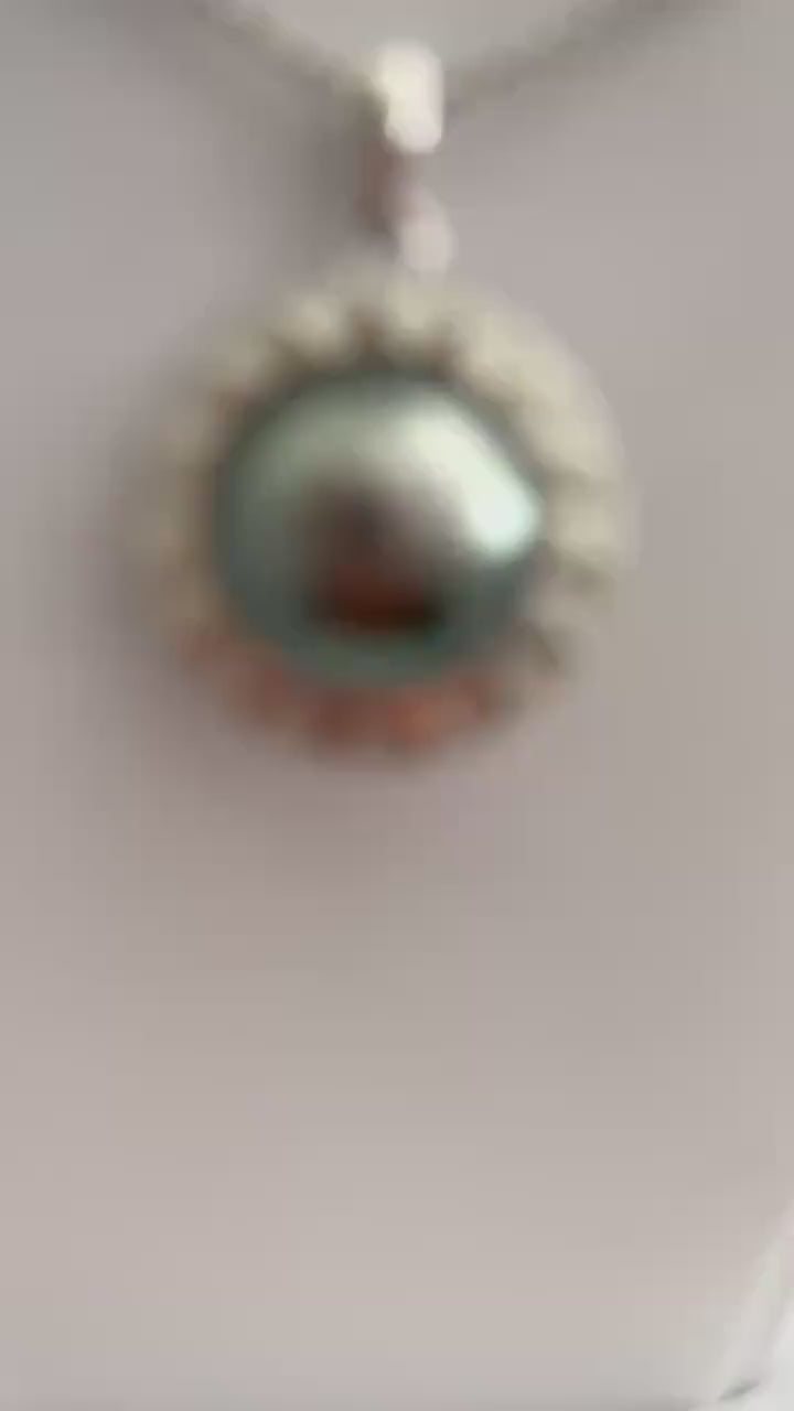Tahitian Pearl Necklace: Sterling Silver Sun Pendant • Peacock • Hawaiian Jewelry