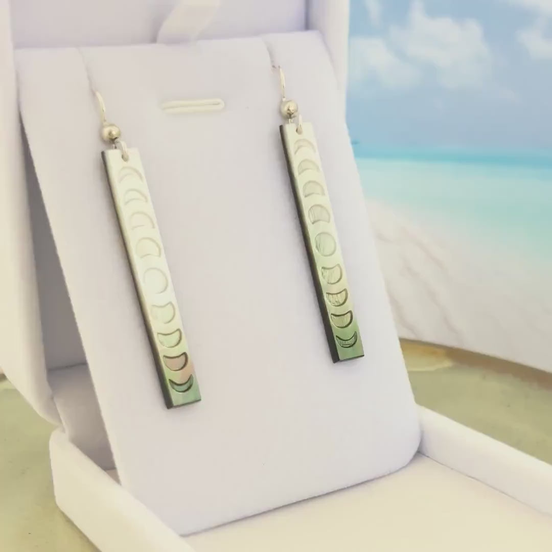 Moon Phase earrings mother of pearl shell • gold filled or Sterling silver • hand carved